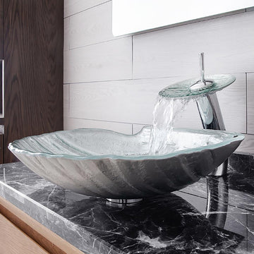 Vessel Transparent Shell Shaped Crystal Glass Bowl Bathroom Wash Sink with Faucet